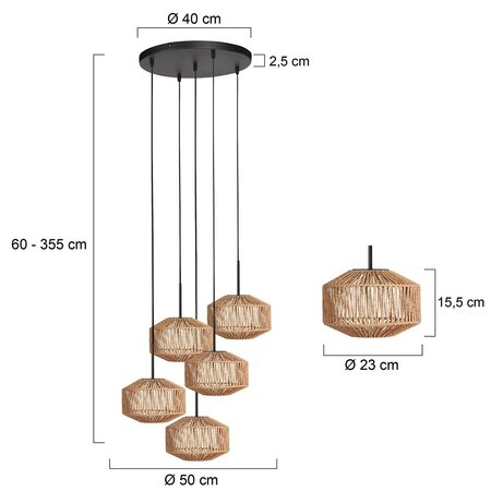 Steinhauer Ibiza Oosterse hanglamp Ropex 5-lichts rond bruin-crème
