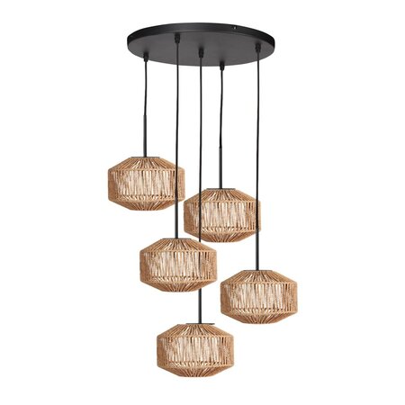 Steinhauer Ibiza Oosterse hanglamp Ropex 5-lichts rond bruin-crème