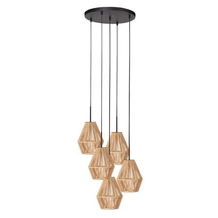 Steinhauer Oosterse hanglamp Ropex 5-lichts getrapt hoog touw bruin-crème