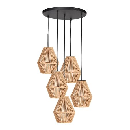 Steinhauer Oosterse hanglamp Ropex 5-lichts getrapt hoog touw bruin-crème