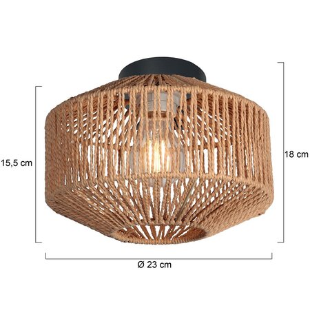 Steinhauer Ibiza stijl plafondlamp Ropex 1-lichts touw crème
