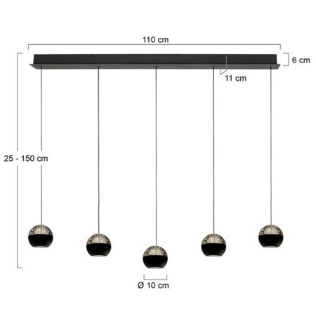 Steinhauer Moderne design hanglamp Belluno 5-lichts op balk smoke glas