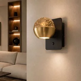 Wandlamp Belluno 1-lichts amber glas goud