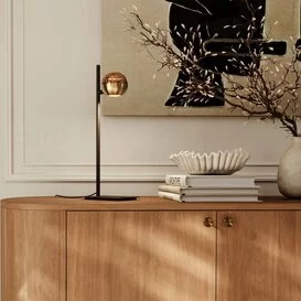 Tafellamp Belluno 1-lichts amber glas goud