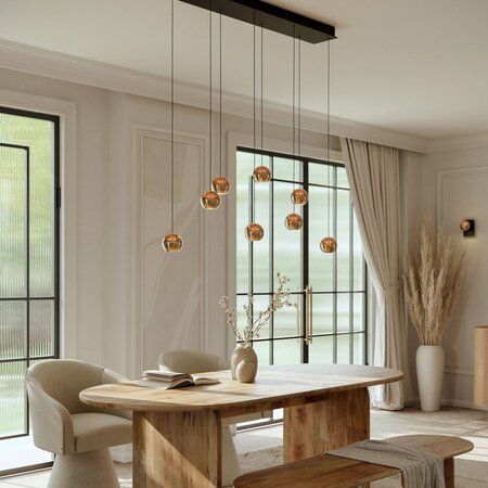 Steinhauer Hotel chique hanglamp Belluno 8-lichts op balk goud amber glas