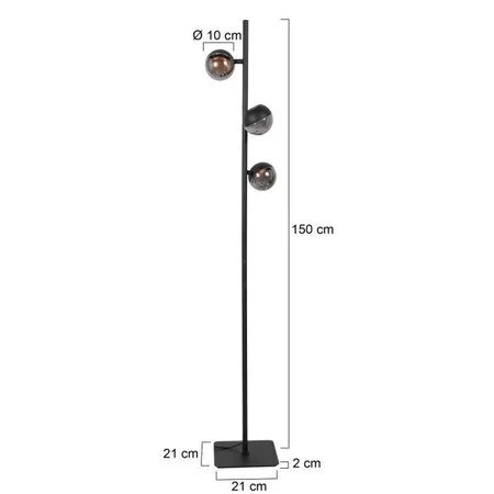 Steinhauer Design moderne vloerlamp Belluno 3-lichts smoke glas zwart