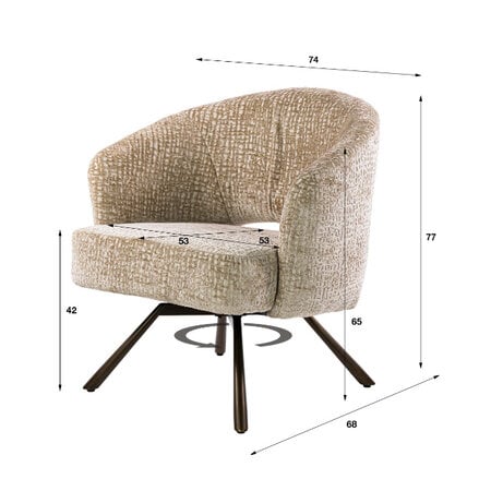 BelaLuz Moderne draaifauteuil Icon stof Monti zand met bruin frame