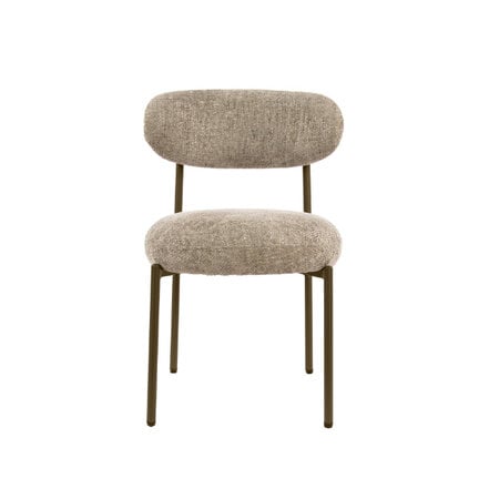 BelaLuz Moderne eetkamerstoel Tissee stof cargo zand met bruin frame