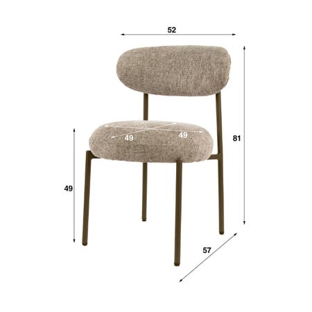 BelaLuz Moderne eetkamerstoel Tissee stof cargo zand met bruin frame