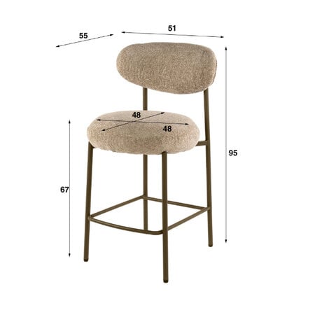 BelaLuz Scandinavische barstoel Tissee Cargo zand met bruin frame