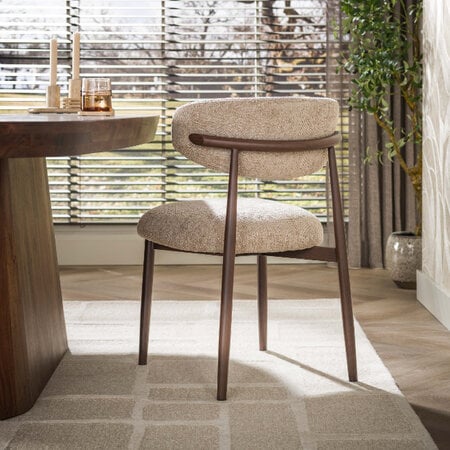 BelaLuz Japandi eetkamerstoel Lavanto cargo zand met houtlook frame