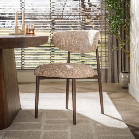 BelaLuz Scandinavisch design eetkamerstoel Lavanto stof monti zand met houtlook frame
