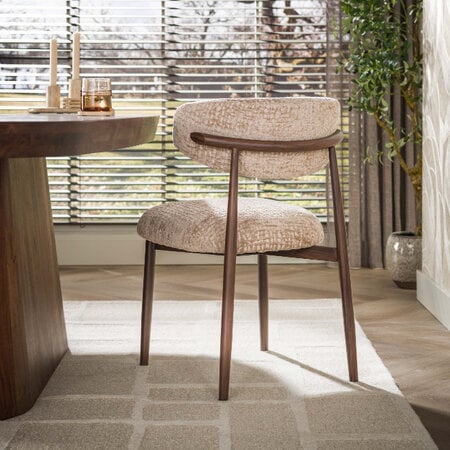 BelaLuz Scandinavisch design eetkamerstoel Lavanto stof monti zand met houtlook frame
