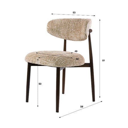 BelaLuz Scandinavisch design eetkamerstoel Lavanto stof monti zand met houtlook frame