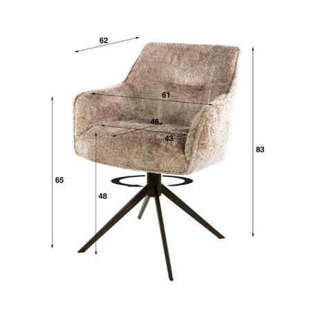 BelaLuz Moderne design armstoel Flow draaibaar alura zand bruin frame