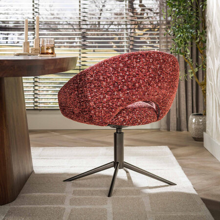 BelaLuz Retro vintage eetkamerstoel Ravello Delviro bordeaux rood bruin onderstel draaibaar