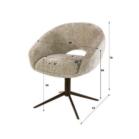 BelaLuz Moderne design draaibare eetkamerstoel Ravello Hoven zand bruin onderstel