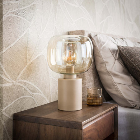 BelaLuz Moderne tafellamp Iselle 1-lichts beige licht amber glas
