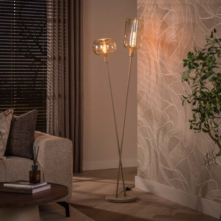 BelaLuz Moderne design vloerlamp Iselle 2-lichts beige licht amber glas