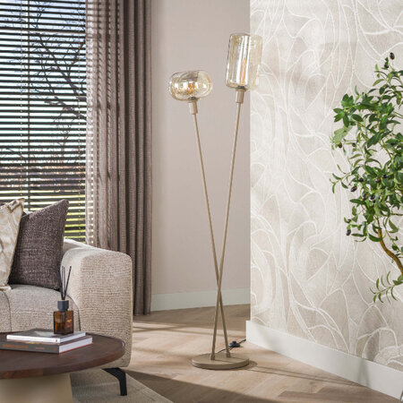BelaLuz Moderne design vloerlamp Iselle 2-lichts beige licht amber glas