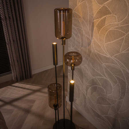 BelaLuz Modern hotel chique vloerlamp Iselle Switch 5-lichts getrapt Sienna bruin