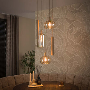 BelaLuz Moderne hanglamp Iselle 5-lichts getrapt beige licht amber glas