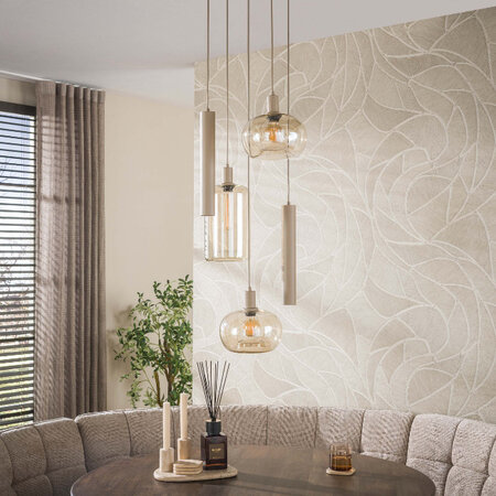 BelaLuz Moderne hanglamp Iselle 5-lichts getrapt beige licht amber glas