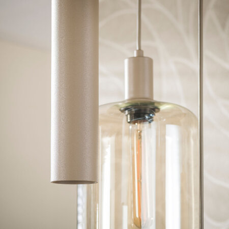 BelaLuz Moderne hanglamp Iselle 5-lichts getrapt beige licht amber glas