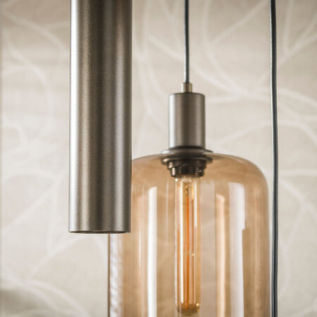 BelaLuz Moderne hotel chique hanglamp Iselle 5-lichts getrapt Sienna bruin smoke glas