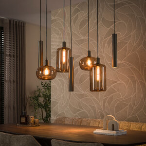BelaLuz Modern hotel chique hanglamp Iselle 7-lichts Sienna bruin smoke glas op balk