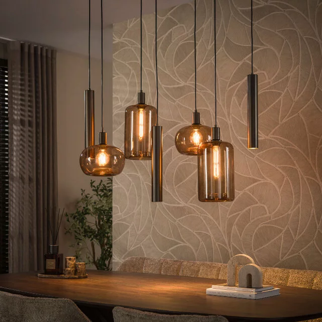 Hanglamp Iselle 7-lichts Sienna bruin smoke glas