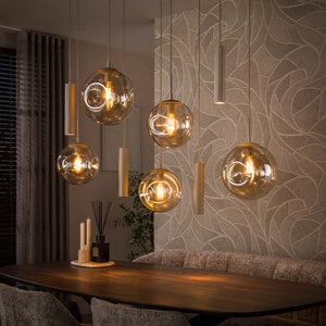 BelaLuz Moderne hanglamp Soraya 9-lichts beige amber glas