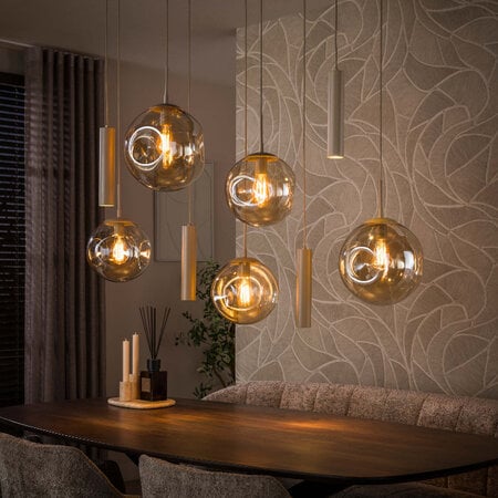 BelaLuz Moderne hanglamp Soraya 9-lichts beige amber glas
