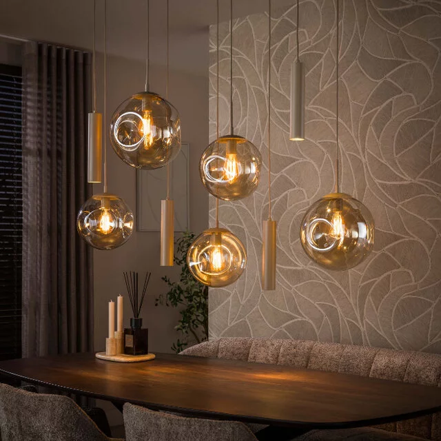 Hanglamp Soraya 9-lichts beige amber glas