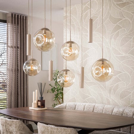 BelaLuz Moderne hanglamp Soraya 9-lichts beige amber glas