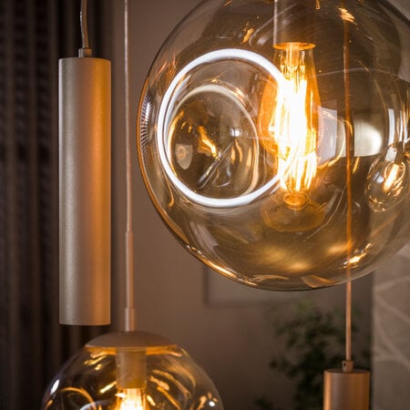BelaLuz Moderne hanglamp Soraya 9-lichts beige amber glas