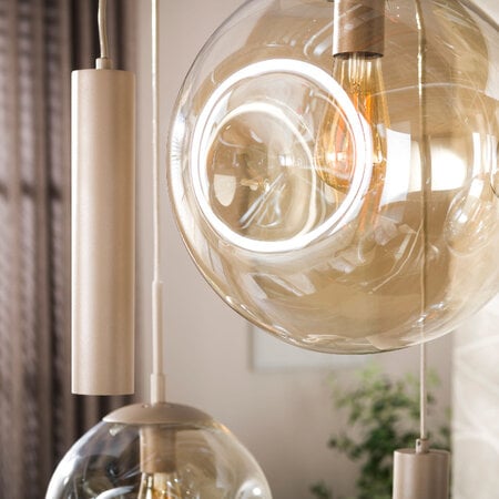 BelaLuz Moderne hanglamp Soraya 9-lichts beige amber glas