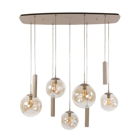 BelaLuz Moderne hanglamp Soraya 9-lichts beige amber glas