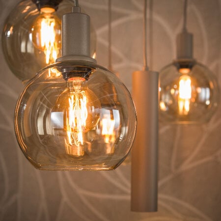 BelaLuz Moderne hanglamp Poly 7-lichts beige met licht amber glas