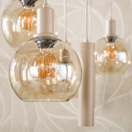 BelaLuz Moderne hanglamp Poly 7-lichts beige met licht amber glas