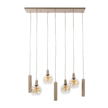 BelaLuz Moderne hanglamp Poly 7-lichts beige met licht amber glas
