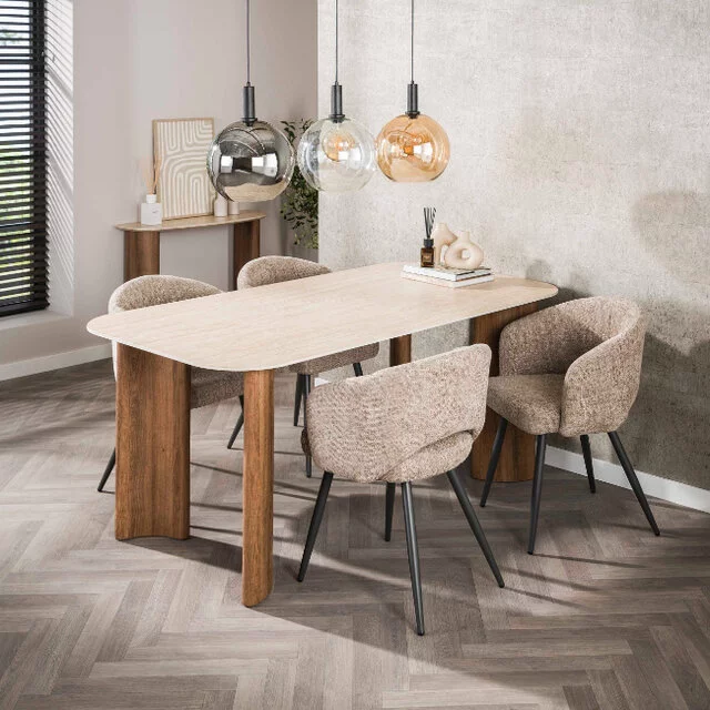 Eettafel Romano Curvo 180 cm keramiek travertin