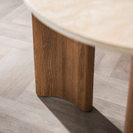 BelaLuz Japandi eettafel Romano Curvo 180 cm travertin met eikenlook poten