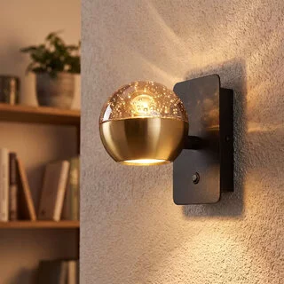 Wandlamp Belluno 1-lichts amber glas goud