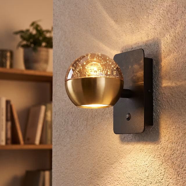 Wandlamp Belluno 1-lichts amber glas goud