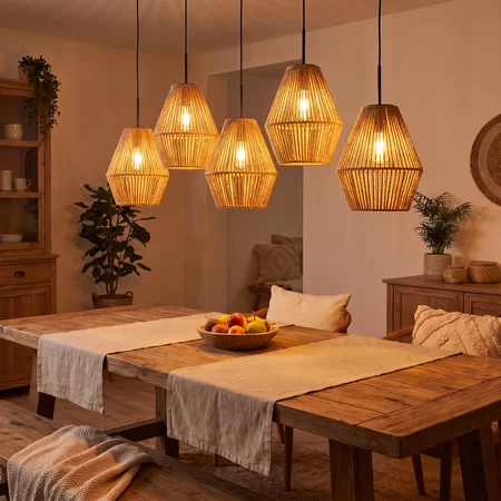 Steinhauer Oosterse hanglamp Ropex 5-lichts op balk bruin-crème