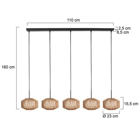 Steinhauer Ibiza Oosterse hanglamp Ropex 5-lichts op balk met touw kappen