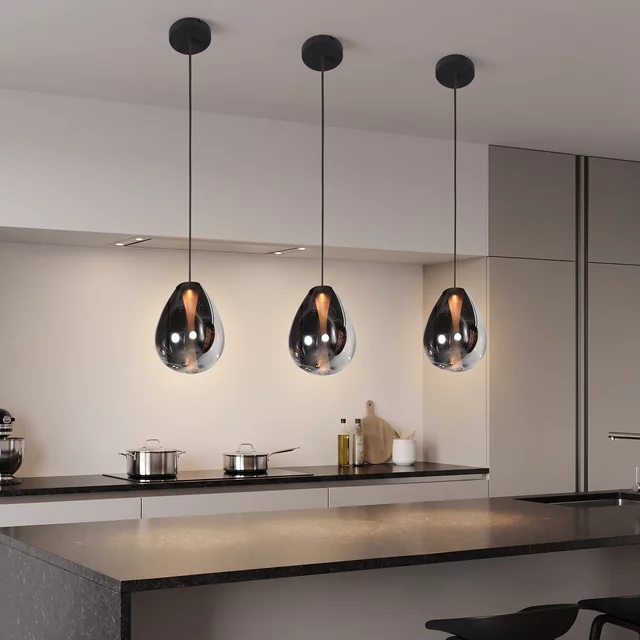 Hanglamp Glimsy 1-lichts smoke glas zwart