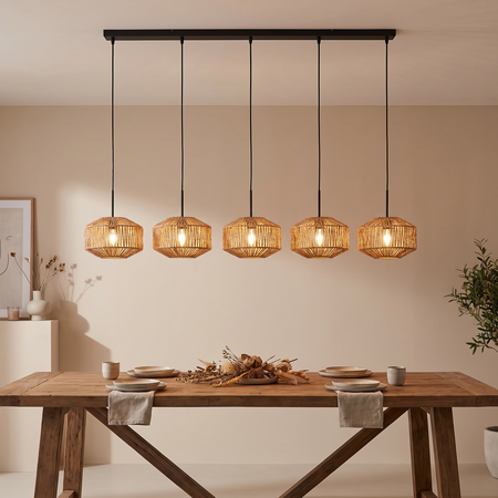 Steinhauer Ibiza Oosterse hanglamp Ropex 5-lichts op balk met touw kappen
