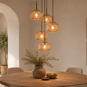 Steinhauer Ibiza Oosterse hanglamp Ropex 5-lichts rond bruin-crème